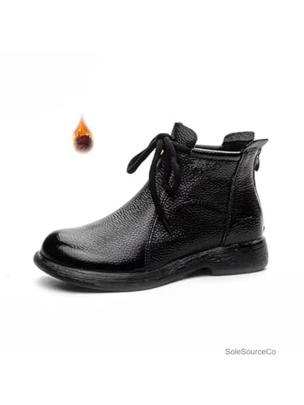 Women's Genuine Leather Lace-Up Flat Ankle Boots Classic Round Toe Back Zipper